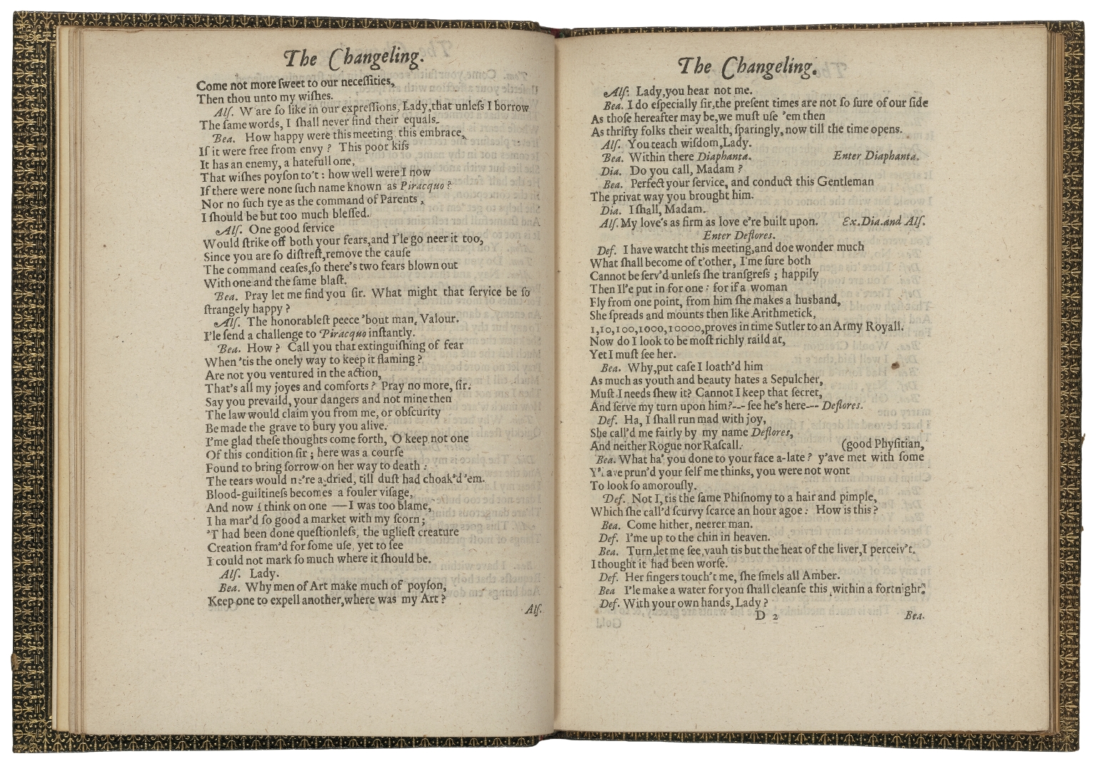 an image of Thomas Middleton and William Rowley's The Changeling, opened to D1v and D2r